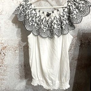 Summer cold shoulder white with black embroidery blouse.